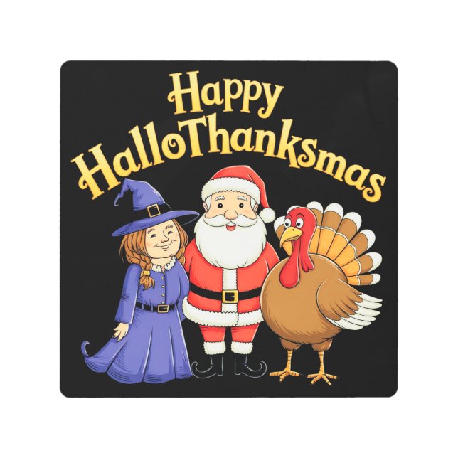 ハッピーハロサンクスマスラバーズデザイン メタルプリント (正面)