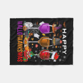 ハッピーハロサンクスマスワインハロウィンサンクスギビングC フリースブランケット (正面(横))