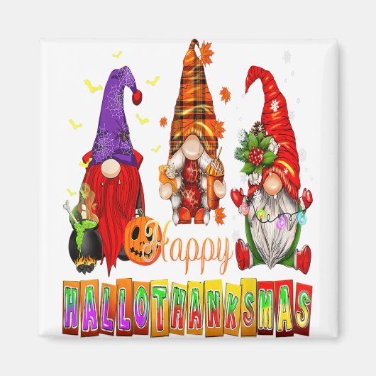 ハッピーハロサンクスマス格言ラバーハロウィン感謝してい マグネット (正面)