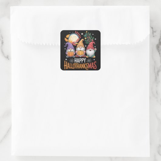 ハッピーハロサンクスマス格言ラバーハロウィーンクリスマス スクエアシール (バッグ)