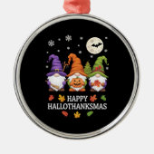 ハッピーハロサンクスマス格言ラバーハロウィーンクリスマス メタルオーナメント (正面)