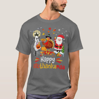 ハッピーハロサンクスマ幽霊ターキーパンプキンクリスマ Tシャツ