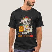 ハッピーハロサンタカウハロウィーンサンクスギフ Tシャツ (正面)