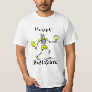 ハッピーハロディンク   HalloweenとPickleball Pun Tシャツ