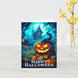 ハッピーハローウィンいたずら白熱［赤熱］光を放ついカボチャ カード