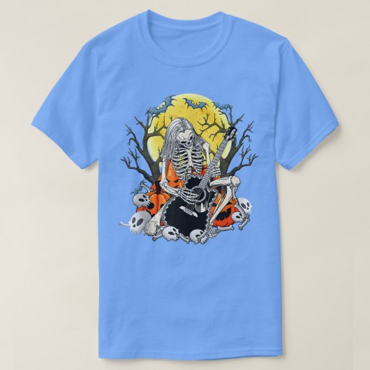 ハッピーハローウィンおもしろいスケルトン遊のギターポンプ Tシャツ (デザイン正面)