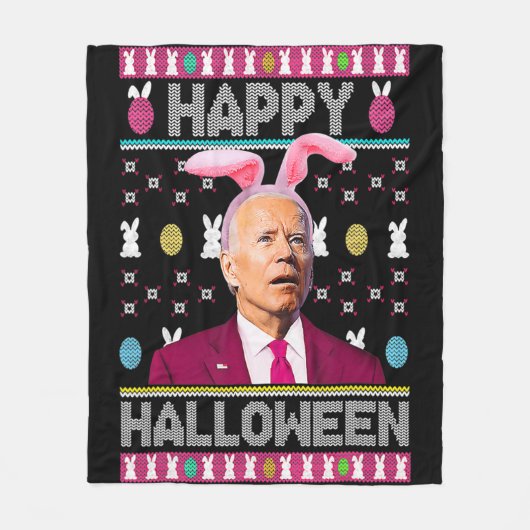 ハッピーハローウィンおもしろいバニージョーバイデン氏ミックスイースト フリースブランケット (正面)
