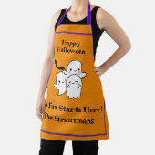 ハッピーハローウィンおもしろいパーソナライズ幽霊こうもりオレンジ エプロン (インサイチュ)