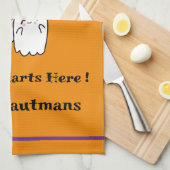 ハッピーハローウィンおもしろいパーソナライズ幽霊こうもりオレンジ キッチンタオル (四つ折り)