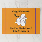 ハッピーハローウィンおもしろいパーソナライズ幽霊こうもりオレンジ ペーパーパッド (正面)