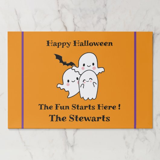 ハッピーハローウィンおもしろいパーソナライズ幽霊こうもりオレンジ ペーパーパッド (正面)