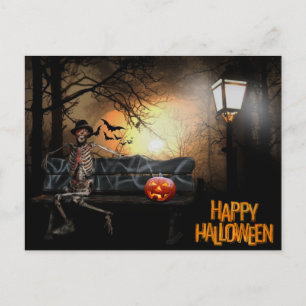 ハッピーハローウィンおもしろい不気味スケルトン シーズンポストカード