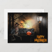 ハッピーハローウィンおもしろい不気味スケルトン シーズンポストカード (正面/裏面)