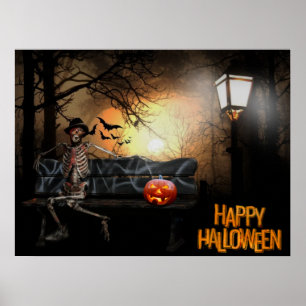 ハッピーハローウィンおもしろい不気味スケルトン ポスター