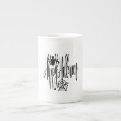 ハッピーハローウィンおもしろい怖いクモの巣 ボーンチャイナマグカップ (正面)