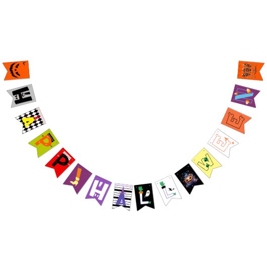 ハッピーハローウィンおもしろい モダン バンティングフラッグ (全)