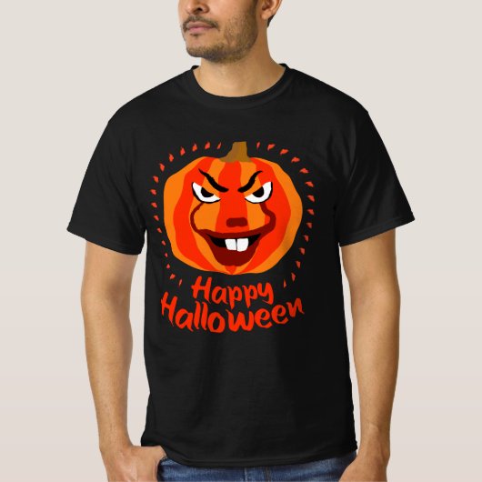 🎃ハッピーハローウィンおもしろい-，怖くて可愛いカボチャ Tシャツ (正面)