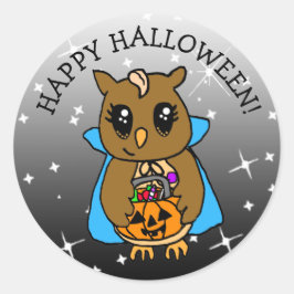 ハッピーハローウィンお洒落かわいいフクロウお菓子 ラウンドシール