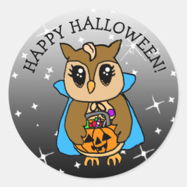 ハッピーハローウィンお洒落かわいいフクロウお菓子 ラウンドシール