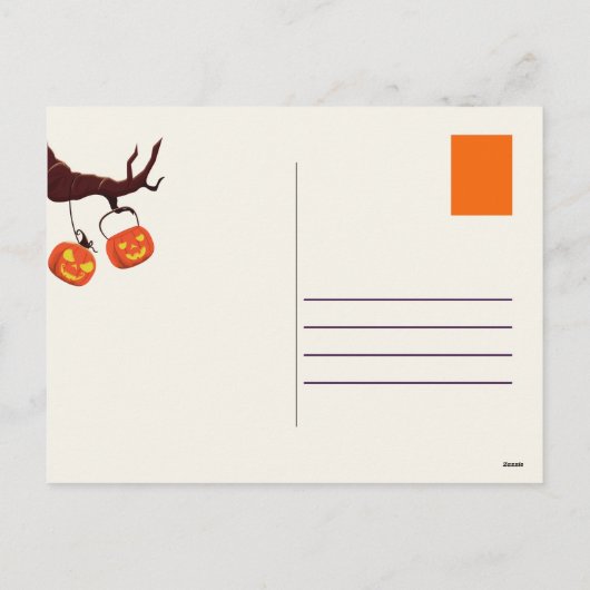 ハッピーハローウィンお洒落ラクーンカップル シーズンポストカード (裏面)