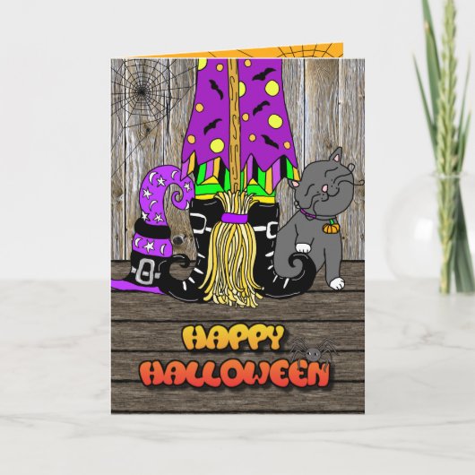 ハッピーハローウィンお洒落魔女、ほうき猫 シーズンカード (正面)