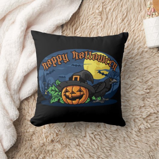 ハッピーハローウィンかぼちゃとカラス クッション (ブランケット)