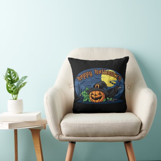 ハッピーハローウィンかぼちゃとカラス クッション (椅子)