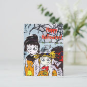 ハッピーハローウィンかぼちゃ彫刻 ポストカード (スタンド正面)