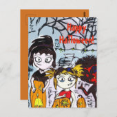 ハッピーハローウィンかぼちゃ彫刻 ポストカード (正面/裏面)