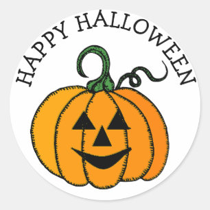 ハッピーハローウィンかぼちゃ顔シール ラウンドシール