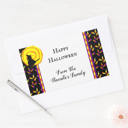 ハッピーハローウィンかわいいウィッチキャンディーコーンステッカー 長方形シール (封筒)
