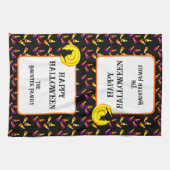 ハッピーハローウィンかわいいウィッチキャンディーコーンパターン キッチンタオル (横)