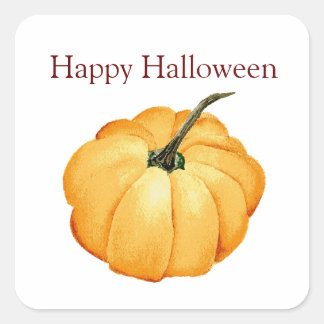 ハッピーハローウィンかわいいオレンジカボチャのステッカー スクエアシール