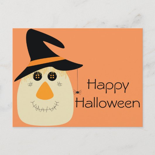 ハッピーハローウィンかわいいカカシとクモ ポストカード (正面)