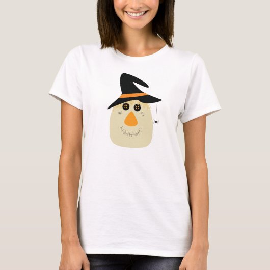 ハッピーハローウィンかわいいカカシとクモ Tシャツ (正面)