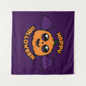 ハッピーハローウィンかわいいカボチャ不気味クタイネス タペストリー (正面(横))