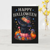 ハッピーハローウィンかわいいカボチャ猫グリーティングカード カード (黄色い花)