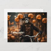 ハッピーハローウィンかわいいスケルトンとカボチャ ポストカード (正面/裏面)
