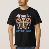 ハッピーハローウィンかわいいスケルトン Tシャツ (正面)