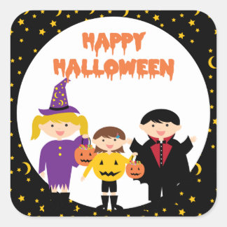 ハッピーハローウィンかわいいトリックまたはトリートキッズ スクエアシール