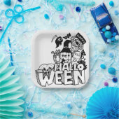 ハッピーハローウィンかわいいドードルパンプキンキャットミラ ペーパープレート (パーティー)