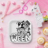 ハッピーハローウィンかわいいドードルパンプキンキャットミラ ペーパープレート (パーティー)