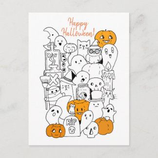 ハッピーハローウィンかわいいドードル ポストカード