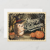 ハッピーハローウィンかわいいハリネズミ ポストカード (正面/裏面)