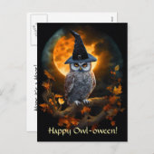 ハッピーハローウィンかわいいフクロウワーロックハット シーズンポストカード (正面/裏面)