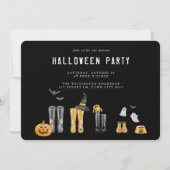 ハッピーハローウィンかわいいブラックウォーター色パーティー 招待状 (正面)