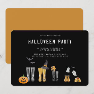 ハッピーハローウィンかわいいブラックウォーター色パーティー 招待状