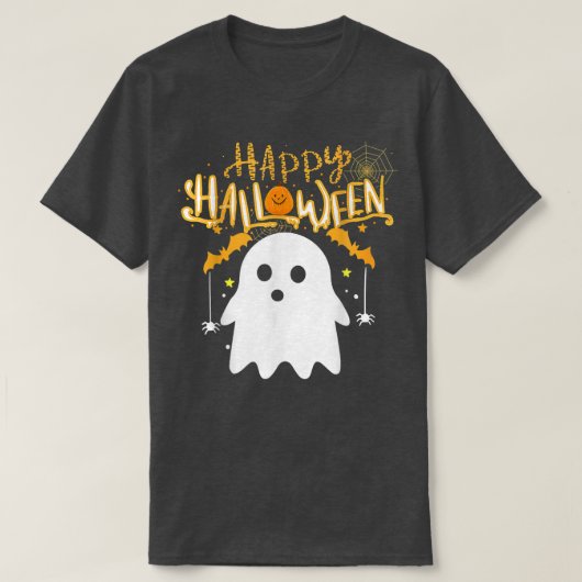 ハッピーハローウィンかわいいブーの衣装不気味シーズンのホール Tシャツ (デザイン正面)