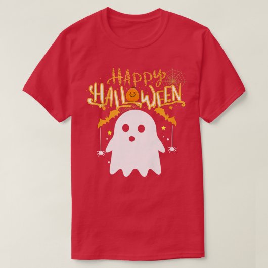 ハッピーハローウィンかわいいブーの衣装不気味シーズンのホール Tシャツ (デザイン正面)