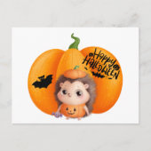 ハッピーハローウィンかわいいベビーハリネズミとカボチャ ポストカード (正面)